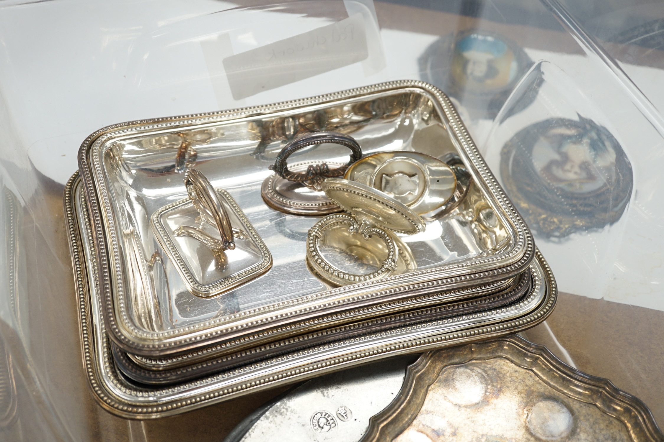 A group of assorted plated wares. Condition - fair